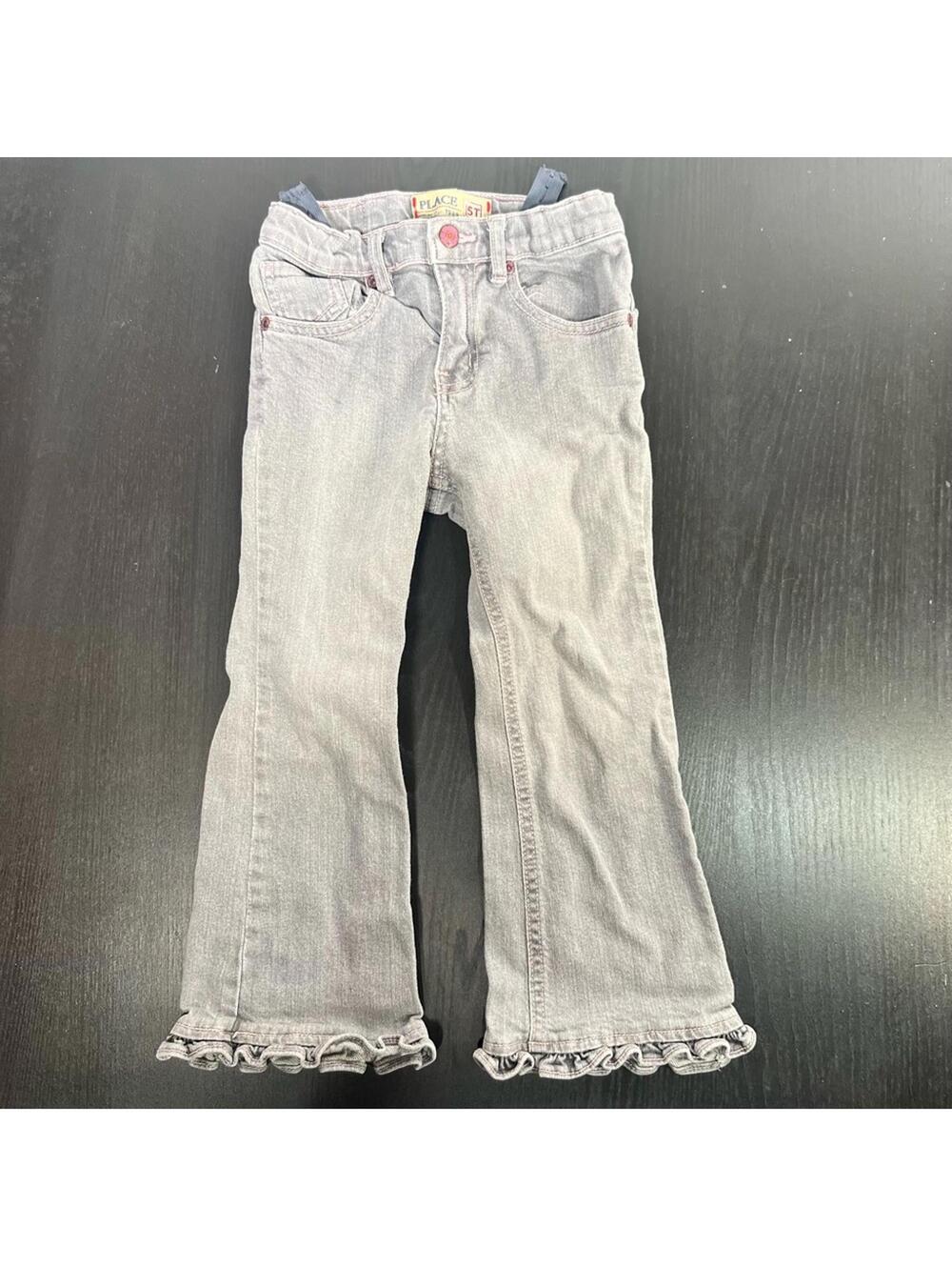 Place Gray Flared Denim Jeans with Frayed Hem